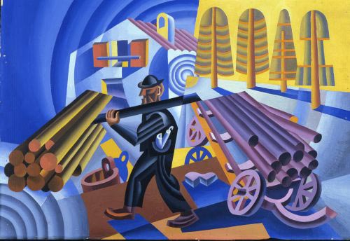 Fortunato Depero: Il taglialegna, 1912 olio su cartone, 70x33,5 cm