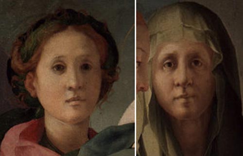 La Visitazione, dettaglio con accostamento delle due ancelle