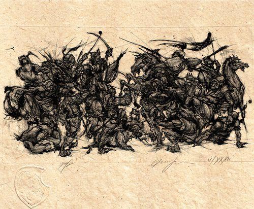 108: La battaglia di Hattin, acquaforte, 2013