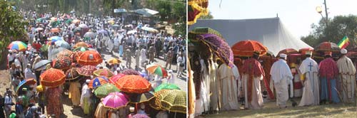 Lalibela: Processione del Timkat / Sacerdoti davanti alla tenda che custodisce le Tavole della Legge durante la festività del Timkat