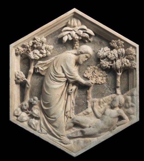 Andrea-pisano,-formella-con-creazione-di-adamo-dal-campanile-di-giotto,-museo-opera del duomo