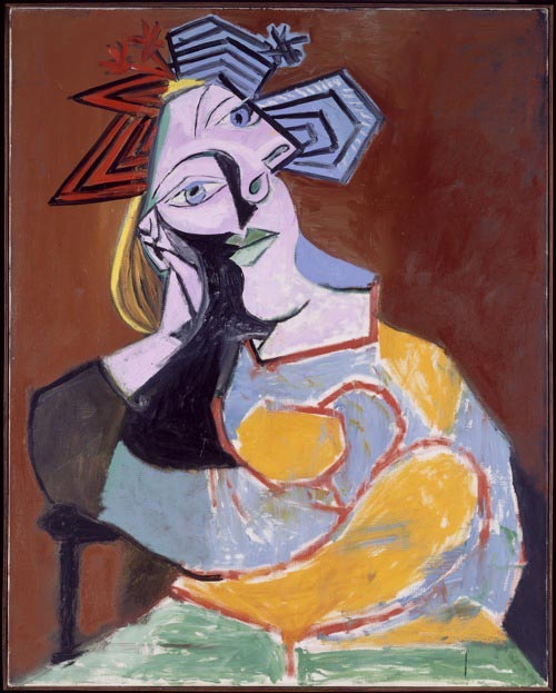 Pablo Picasso (Malaga 1881-Mougins 1973), Donna seduta appoggiata sui gomiti (Marie-Thérèse), 8 gennaio 1939,