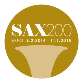 Logo esposizione SAX200 (Bruxelles, Mim, 08/02/2014 – 11/01/2015)