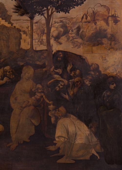 12-durante-pulitura--luce-visibile--adorazione-particolare--leonardo-da-vinci-adorazione-dei-magi-- 2014-opd-foto-pino-zicarelli
