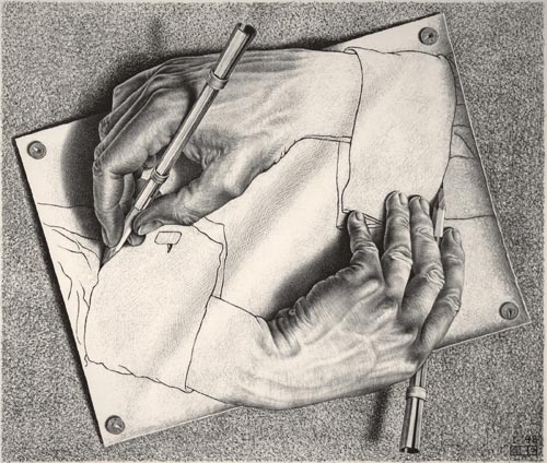 4 escher mani che disegnano 1948