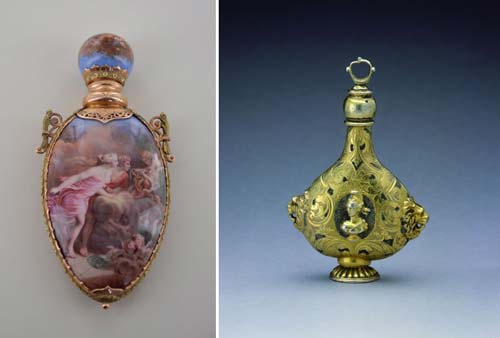 3 bottiglia profumo sacrificio della rosa-flacone vermiglio-xvii secolo-collezione fragonard parfumeur