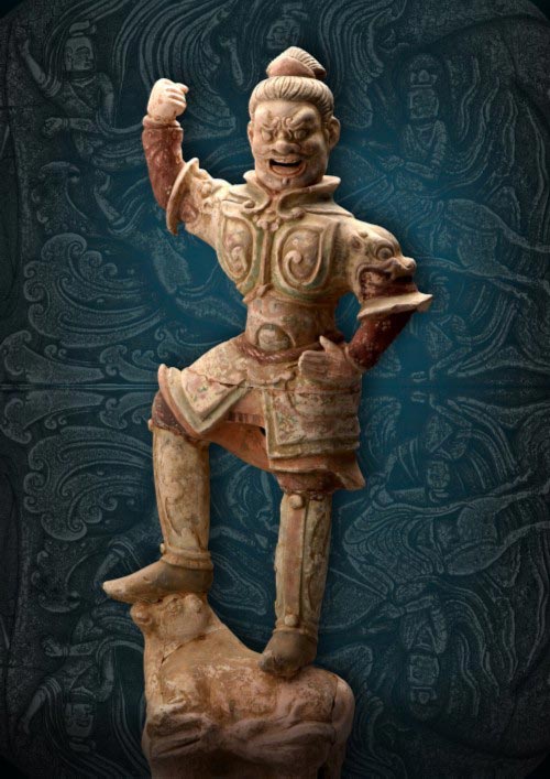 Statuetta del “Re del Cielo” in ceramica dipinta, Dinastia Tang (618 - 907 d.C), Rinvenuto presso la centrale elettrica M1 del villaggio Changzhuang, Gongyi (Henan),