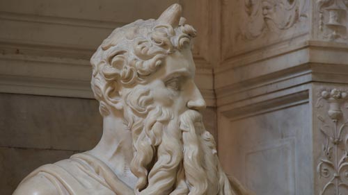 Michelangelo Buonarroti, Tomba di Giulio II, Roma, San Pietro in Vincoli, Mosè (particolare), marmo, 1515