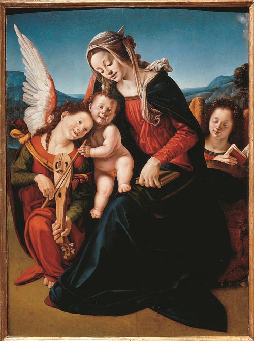 Piero di Cosimo (Firenze 1462 – 1522) Madonna col Bambino e due angeli 1505-1507 circa Tavola - Venezia, Fondazione Giorgio Cini,Galleria di Palazzo Cini