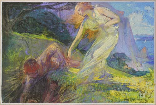 Jules Van Biesbroeck, Dafne e Cloe, pastello su cartone, 