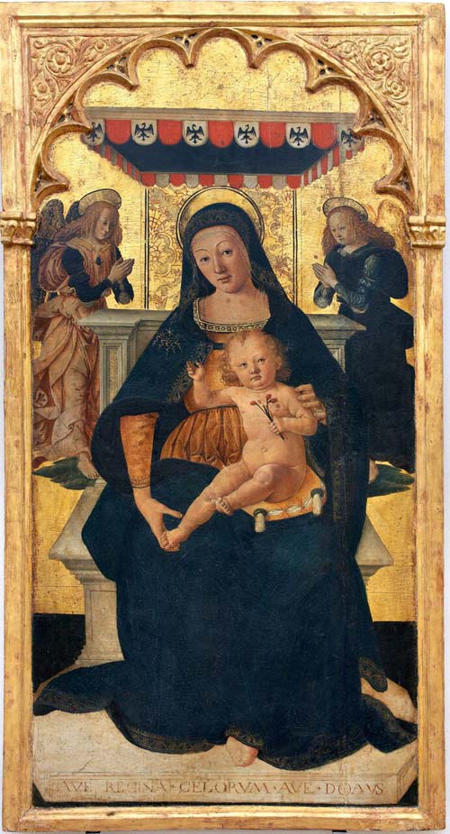 Saturnino Gatti, Madonna in trono con Bambino e angeli, 1505Tempera su tavola con fondo oroProveniente dalla Cappella della Torre, PalazzoMargherita, Municipio dell’Aquila