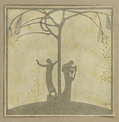 Adolfo Wildt, La musica e la poesia, 1920, inchiostro e oro su pergamena, Collezione privata.