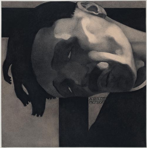 Adolfo Wildt Autoritratto con la croce, 1916 Matita e carboncino su carta incollata su cartoncino, 86,5 x 86,5 x 2,1 cm Milano, Castello Sforzesco, Civico Gabinetto dei Disegni, inv. agg. 426 Civico Gabinetto dei Disegni, Castello Sforzesco, Milano