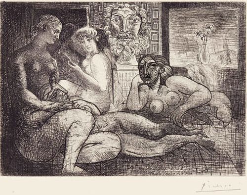 Pablo picasso femme entre elles avec voyeur sculpte