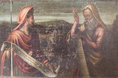 4 jacopo siculo sacra conversazione particolare della predella con due profeti