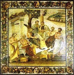 Sette Sapienti, mosaico, 90 a.C. circa. Da Torre Annunziata, Villa di Tito Simmio Stefano. Napoli, Museo Archeologico Nazionale 