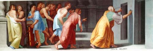 2 zenone di elea indica porte della verita e falsita affresco biblioteca el escorial madrid