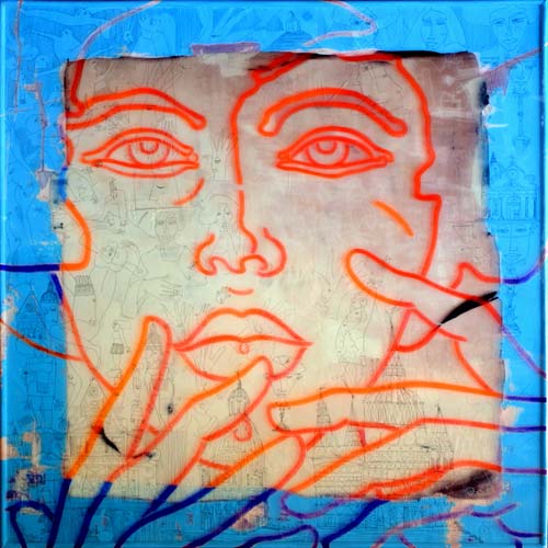 Giovanni Maranghi, Usami umanità, tecnica mista su P.V.C. intelaiata, cm 80x80x7, 2016