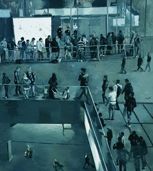 Refugees 1, 2015, olio su tela, 200 x 10 cm, courtesy the artist and Massimo De Carlo, Milano/London/Hong Kong