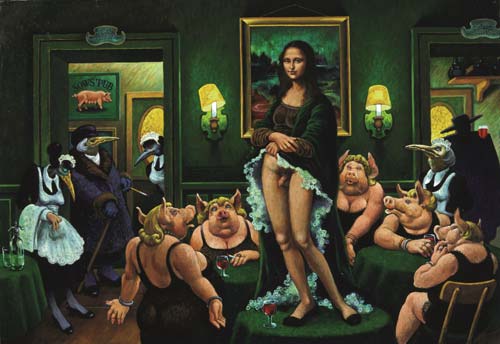 Lorenzo Alessandri, Gioconda modella invereconda, 1982, olio su masonite, 70x100 cm, collezione privata