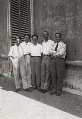 I ragazzi di via Panisperna, da sinistra: Oscar D'Agostino, Emilio Segrè, Edoardo Amaldi, Franco Rasetti ed Enrico Fermi.