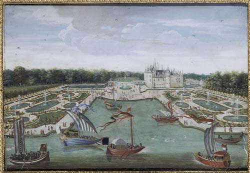 3 anonimo vista del castello di chantilly e del giardino