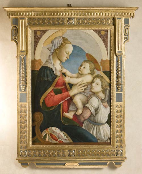 Sandro Botticelli (Firenze 1445-1510), Madonna col Bambino e un angelo, 1465 circa,