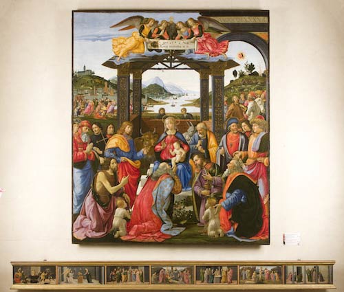 Domenico Ghirlandaio (Domenico Bagordi; Firenze 1449-1494), David Ghirlandaio (David Bisordi, Firenze 1451-1523), Bartolomeo di Giovanni (documentato a Firenze dal 1488 - Firenze 1501), Adorazione dei Magi, 1488-1489