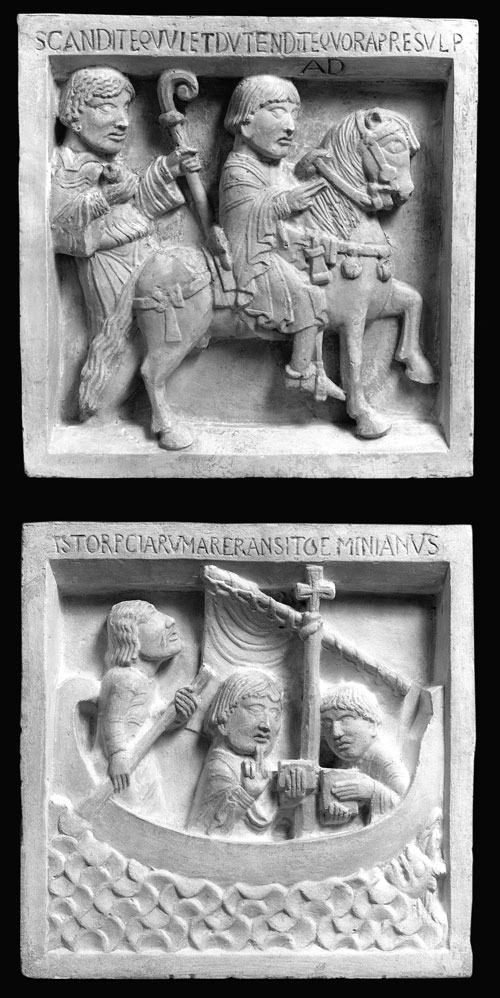 Cerchia di Wiligelmo, San Geminiano in partenza per la corte dell’imperatore Gioviano,