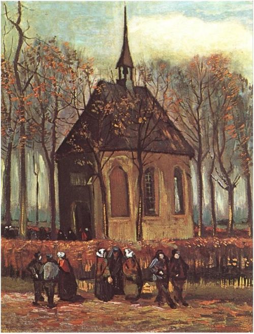 Vincent van Gogh, Una congregazione lascia la chiesa riformata di Nuenen (Nuenen, prima del febbraio 1884), olio su tela