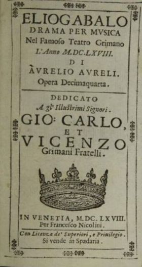 'Eligabalo' copertina del libretto rimasto in un cassetto dal 1668 al 1999