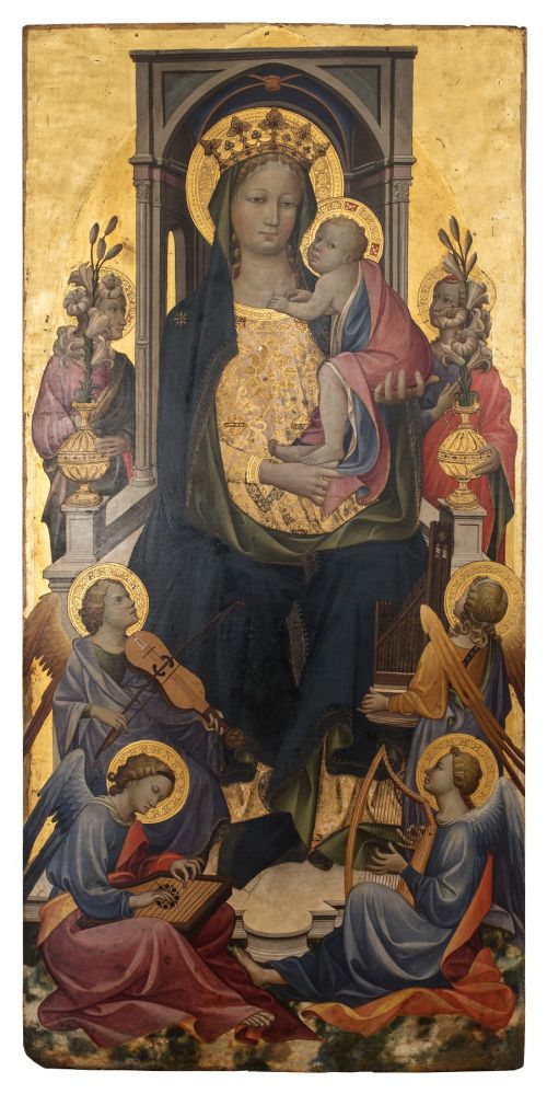 Madonna con Bambino in trono e angeli,Santa Margherita d'Antiochia e sant'Andrea,San Pietro e santa Maria Maddalena (pannello centrale con la Vergine)