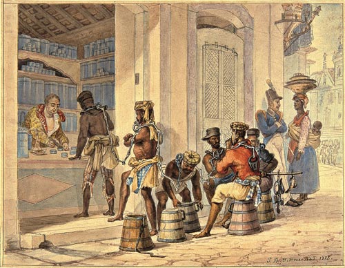 Jean-Baptiste Debret (1768-1848), Negozio di tabacco, 1823, Acquerello su carta, 18,2 x 23,5 cm, Collezione Museo Castro Maya, Rio de Janeiro