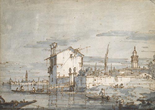 Giovanni Antonio Canal, detto il Canaletto (Venezia 1697 - 1768), Veduta della Laguna con l'isola di San Michele,