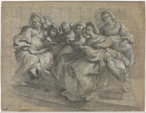 Lorenzo Lotto (Venezia 1480 ca. - Loreto 1556/7), Gruppo di giovani donne con due uomini,