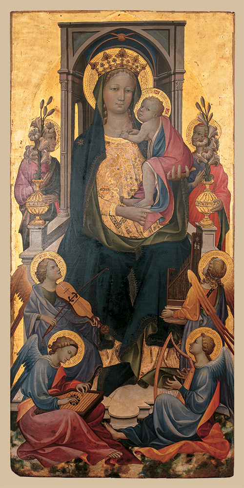 Gherardo Starnina (Gherardo di Jacopo, detto) Firenze, documentato dal 1387 al 1412, polittico Madonna col Bambino tra angeli, scomparto centrale, tempera su tavola,