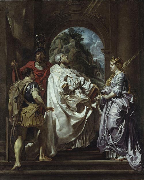 Peter Paul Rubens, San Gregorio con santa Domitilla, san Mauro e san Papiano, 1606, olio su tela, 146,5x120 cm, Berlino, Gemäldegalerie