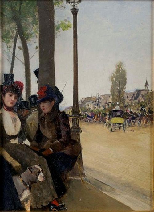 Carlo Pittara, Ai Champs Elysee, 1884 Olio su tavola, 25,2x19 cm. Collezione privata