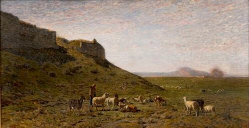 Ernesto Bertea, Pascolo d’inverno, mezzodì di Francia Olio su tela, 82 x 155 cm. Galleria Il Portico, Pinerolo