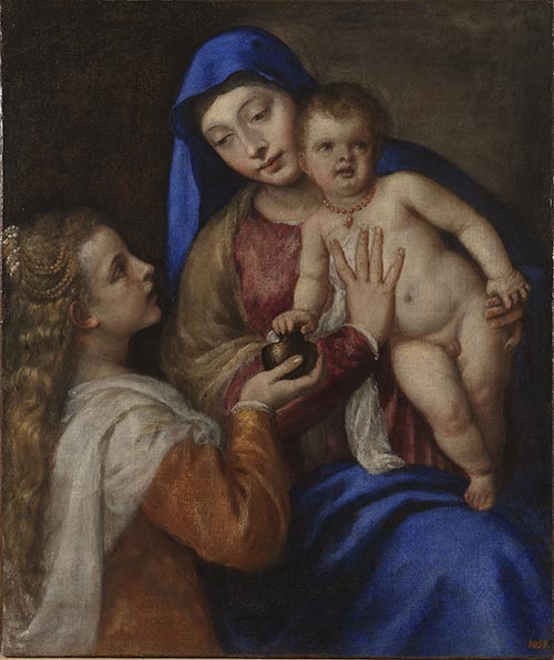 4 tiziano vecellio madonna col bambino e maria maddalena olio su tela