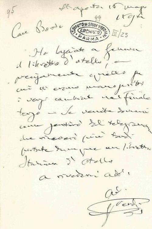 Lettera di verdi a boito del 15.05.1894.