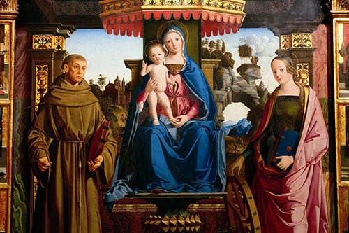 3 marco palmezzano madonna in trono tra i santi francesco e caterina d alessandria 1501