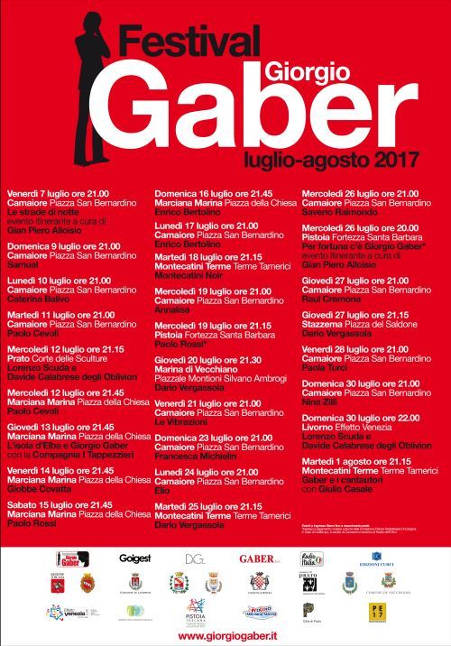 Locandina con il calendario completo del Festival Gaber 2017
